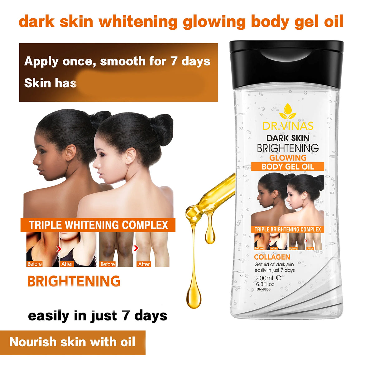 200ml WHITENING GLOWING BODY GEL OIL Body Essential Oil Skin Care Oil Moisturizing and Hydrating Care Suitable for All Seasons