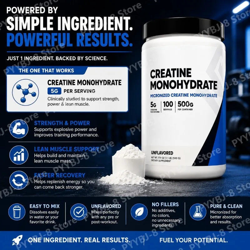 500g Creatine Monohydrate Powder Powder 100 Serving Mix with Water for Drinking Supplement Help Enhance Strength Sport Support