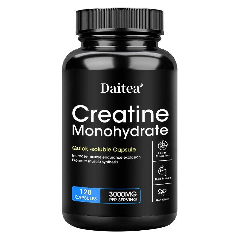 Daitea Creatine Monohydrate 3000 Mg - Strength, Muscle Health Supplement for Men and Women, Non-GMO and Gluten-Free Capsules