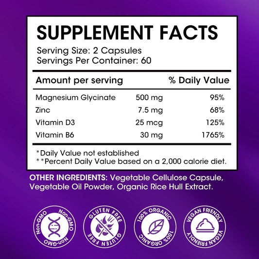Garmtar Magnesium Glycinate 500mg with Zinc, D3 & B6 - Garmtar Pure Supplements