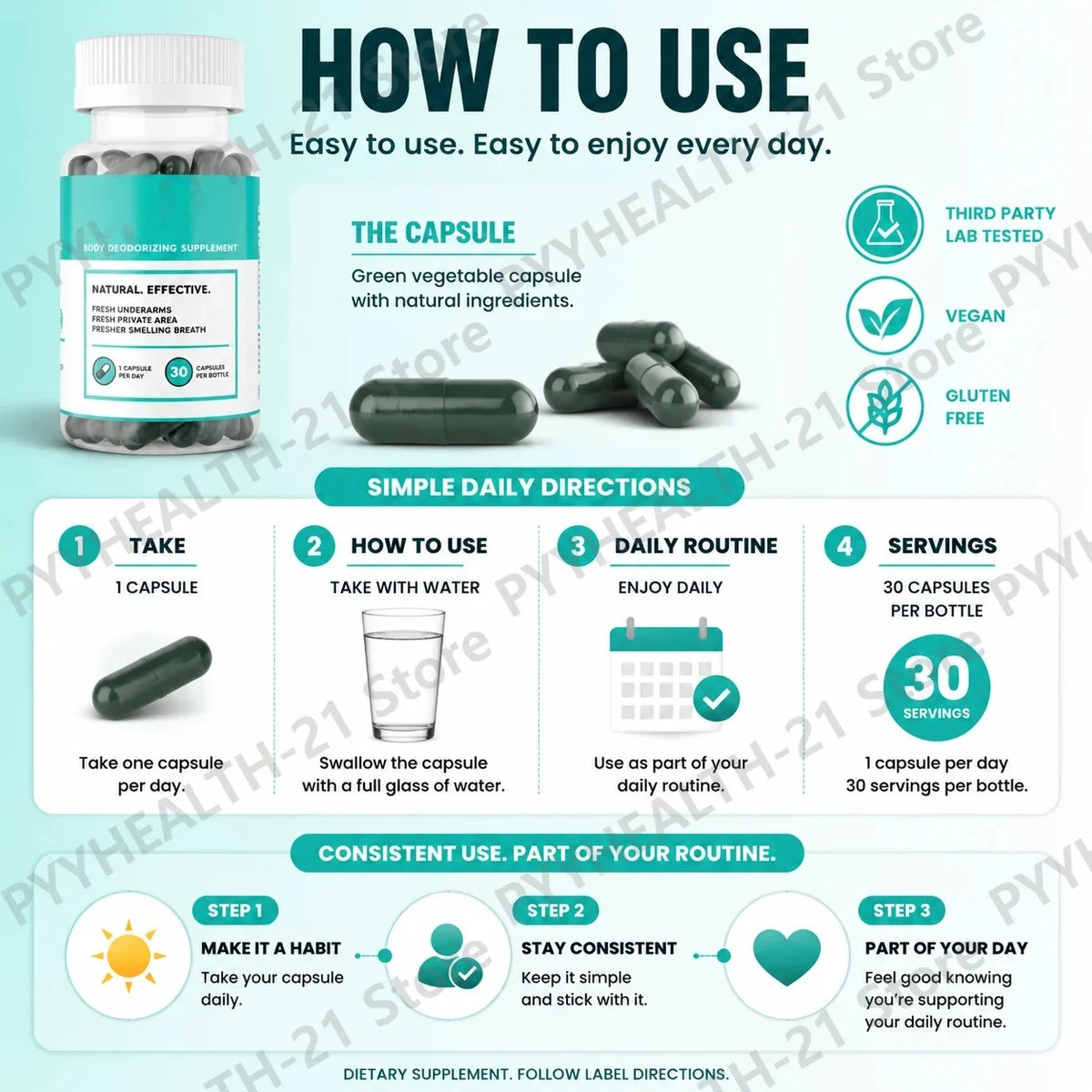 Natural Chlorophyll Deodorizing & Gut Wellness Capsules (30 Count)