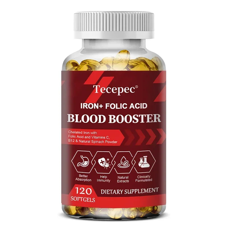 Iron + Folic Acid Blood Tonic - Replenish Iron Content, No Side Effects Iron Supplement- with Vitamin C, Vitamin B12, Folic Acid