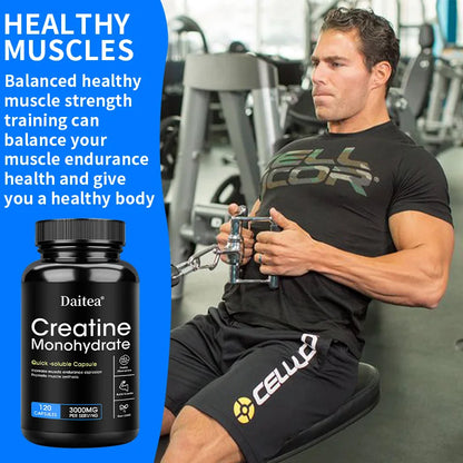 Daitea Creatine Monohydrate 3000 Mg - Strength, Muscle Health Supplement for Men and Women, Non-GMO and Gluten-Free Capsules