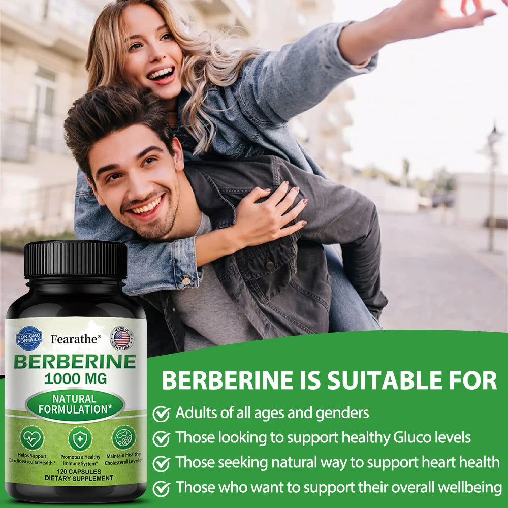 Berberine Supplement 1000 mg - Supports Heart Health, Immune System, GI Health, Cholesterol - Gluten Free, Dairy Free