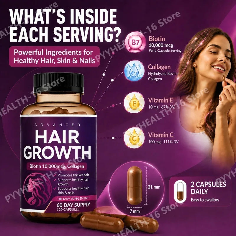 Hair Skin Nails Wellness Capsules Biotin 10000mcg Collagen | Premium Care
