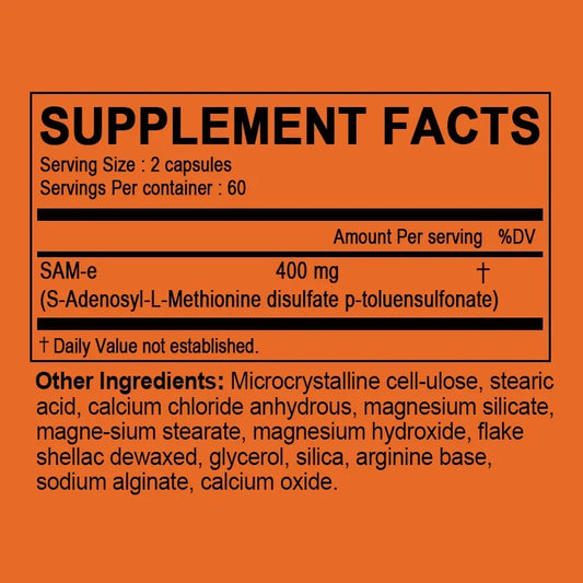 Sam-E 400mg Joint Supplement - Supports Joint Health, Brain Function, Improves Mood, Boosts Energy Levels, Relieves Stress
