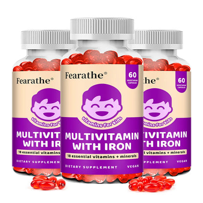 Kids Multivitamin Softgels with Iron, Zinc & Biotin, Daily Nutritional Supplement for Kids’ Growth, Immune & Brain Support