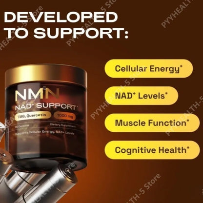 NMN 1000 Mg Capsule Supplement 4-in-1 Formula with TMG, Quercetin & Resveratrol NAD+ Supplement Supports Energy 60Capsules