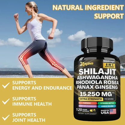 8 in 1 Supplements - Shilajit with Ginseng Ashwagandha for Brain, Memory, Concentration, Energy, Immune Health