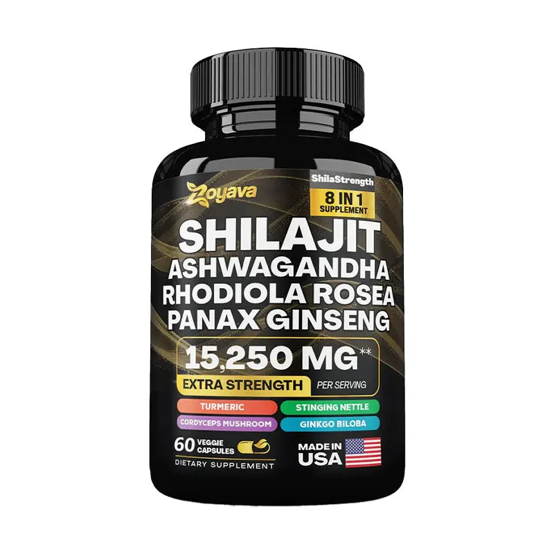 8 in 1 Supplements - Shilajit with Ginseng Ashwagandha for Brain, Memory, Concentration, Energy, Immune Health