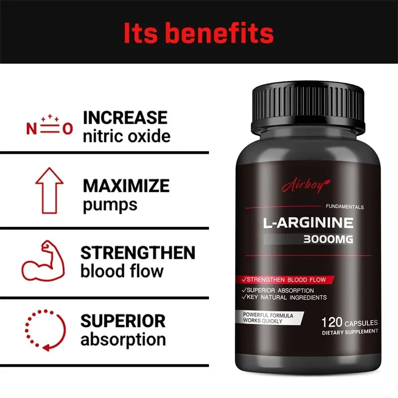 L-Arginine Athletic Strength & Circulation Capsules – Muscle Power, Blood Flow & All-Day Energy