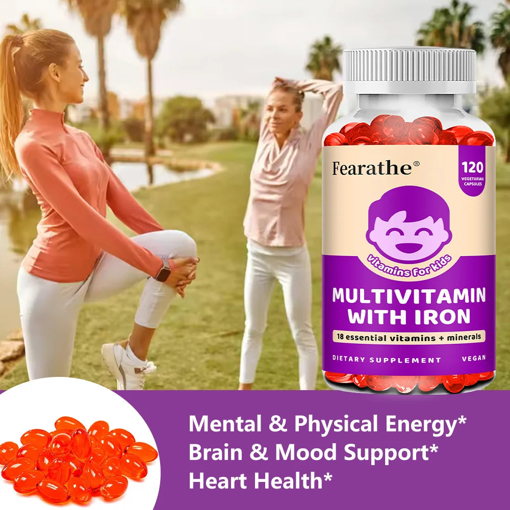 Kids Multivitamin Softgels with Iron, Zinc & Biotin, Daily Nutritional Supplement for Kids’ Growth, Immune & Brain Support
