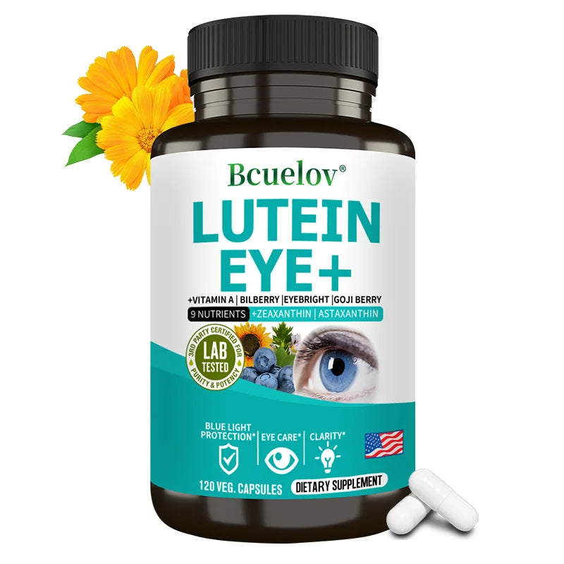 Lutein Supplement Containing Vitamin A, Zeaxanthin, Astaxanthin, and Bilberry Extract To Support Vision Health and Eye Health