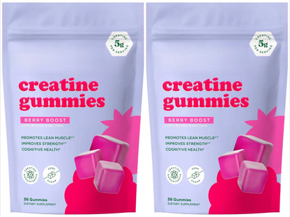 Berry Flavor Creatine Monohydrate 5g Gummies - Zero Sugar 36 Count Non-GMO Gluten Free Vegetarian Supplement for Fitness And Bod
