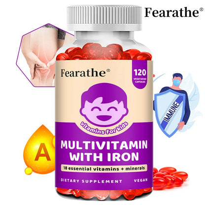 Kids Multivitamin Softgels with Iron, Zinc & Biotin, Daily Nutritional Supplement for Kids’ Growth, Immune & Brain Support