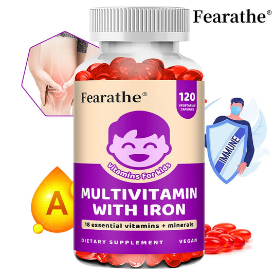 Kids Multivitamin Softgels with Iron, Zinc & Biotin, Daily Nutritional Supplement for Kids’ Growth, Immune & Brain Support