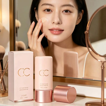 CC Cream Cover Blemishes Redness Glow Face Makeup Matte Natural Finish Lightweight Invisible Color-Correcting Tinted Serum 40g