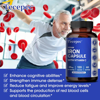 Gentle Iron 65mg with Bioactive Vitamin C – Non-Constipating Chelate for Red Blood Cell Formation, Oxygen Transport & Cellular Energy