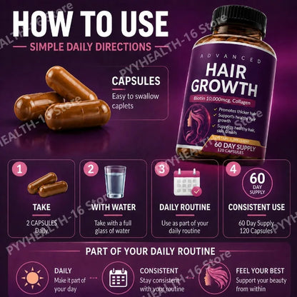 Hair Skin Nails Wellness Capsules Biotin 10000mcg Collagen | Premium Care