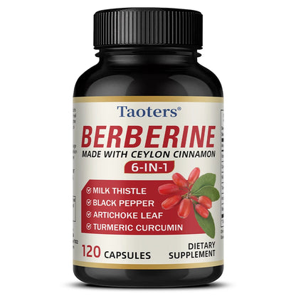 6 in 1 Supplement,Berberine with Ceylon Cinnamon,Turmeric,Milk Thistle,Artichoke,Black Pepper,Support Digestive Liver Health
