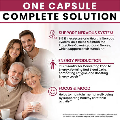 High Potency B12 Supplement, with Hydrolyzed Keratin & MSM, for Nervous System Health, Fatigue Relief, Immune, Focus, Vitality