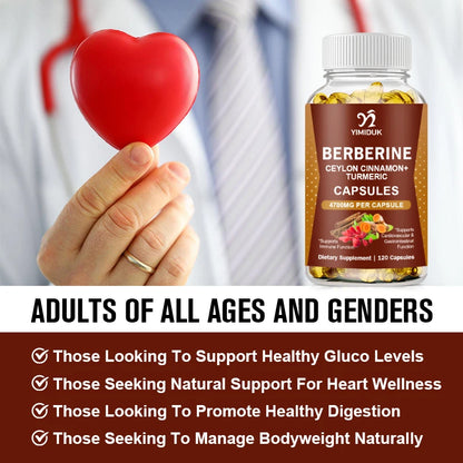 Premium Berberine HCl Supplement Capsules 1200mg – Supports Healthy Blood Sugar, Metabolism & Immune System