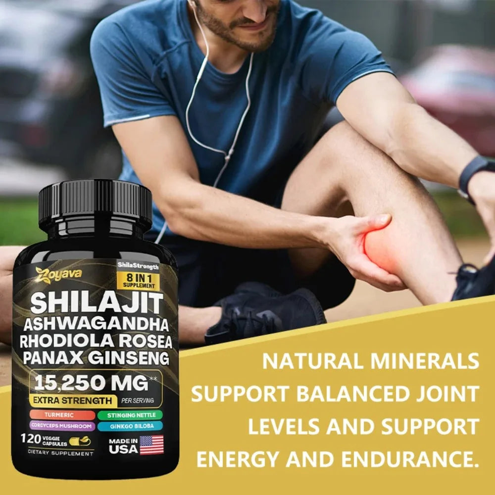 8 in 1 Supplements - Shilajit with Ginseng Ashwagandha for Brain, Memory, Concentration, Energy, Immune Health