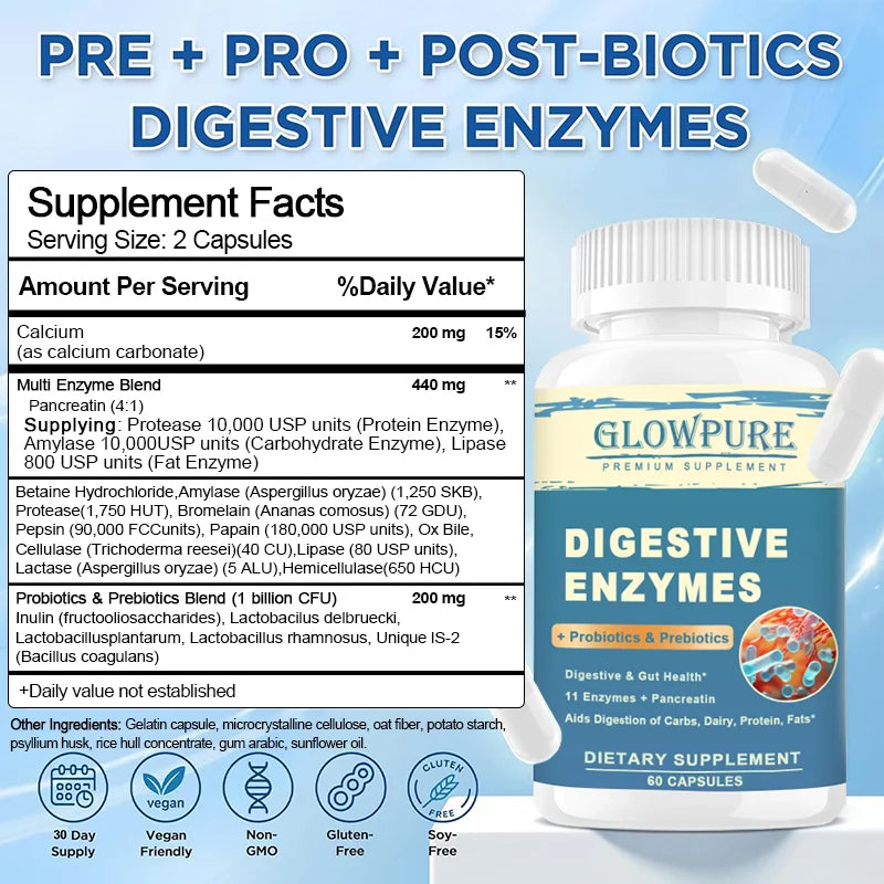 Digestive Enzymes with Prebiotics & Probiotics Capsules – Fast Bloating Relief, Gut Health & Immunity