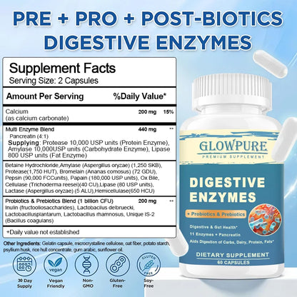 Digestive Enzymes with Prebiotics & Probiotics Capsules – Fast Bloating Relief, Gut Health & Immunity
