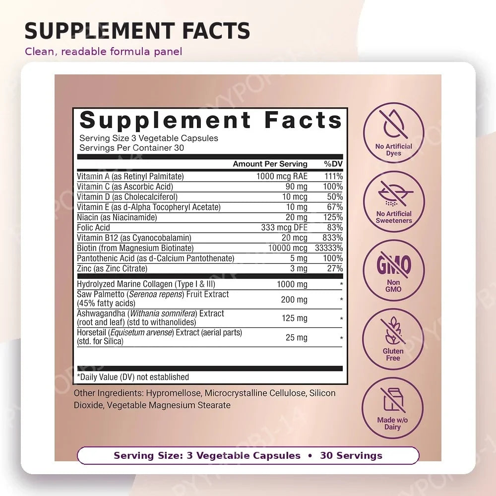 Hair Wellness Multivitamin With Biotin Collagen Botanicals Supports | Premium Care