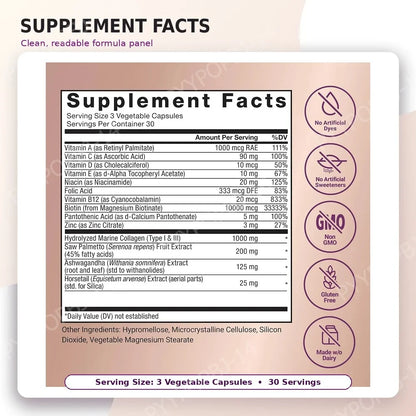 Hair Wellness Multivitamin With Biotin Collagen Botanicals Supports | Premium Care