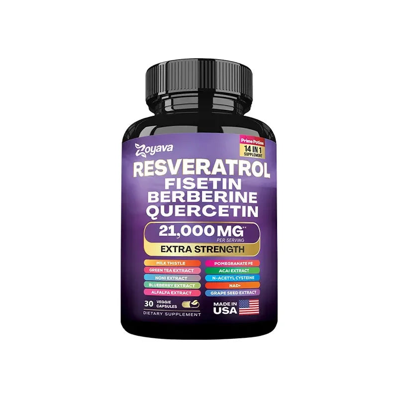 Resveratrol, Fisetin, Berberine & Quercetin Capsules – Senolytic Cellular Health, Metabolism & Immune Antioxidant
