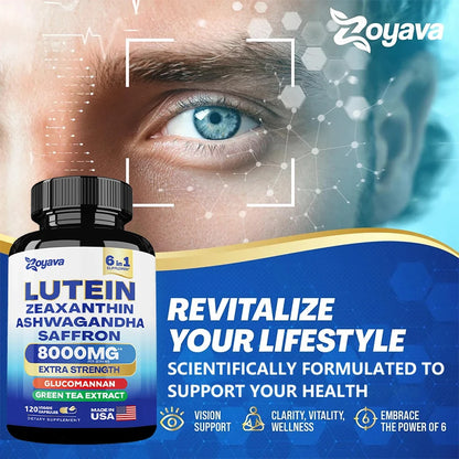 Lutein and Zeaxanthin 8000mg Eye Vitamins with Saffron Extract – Vision Support & Screen Fatigue Relief for Adults