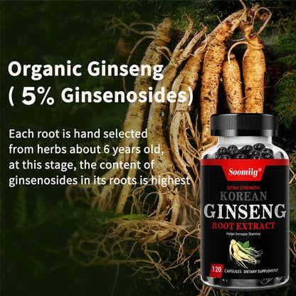Strong Korean Ginseng 120 Vegetarian Capsules Energy Stamina | Premium Care