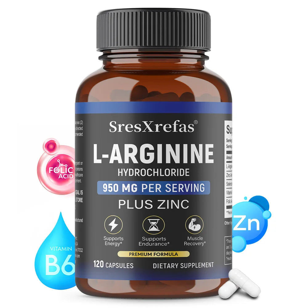 Men's L-Arginine 950mg Complex (120 Capsules) – Blood Circulation, Workout Endurance & Muscle Growth