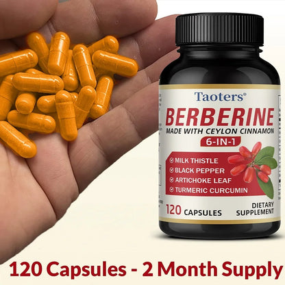 6 in 1 Supplement,Berberine with Ceylon Cinnamon,Turmeric,Milk Thistle,Artichoke,Black Pepper,Support Digestive Liver Health