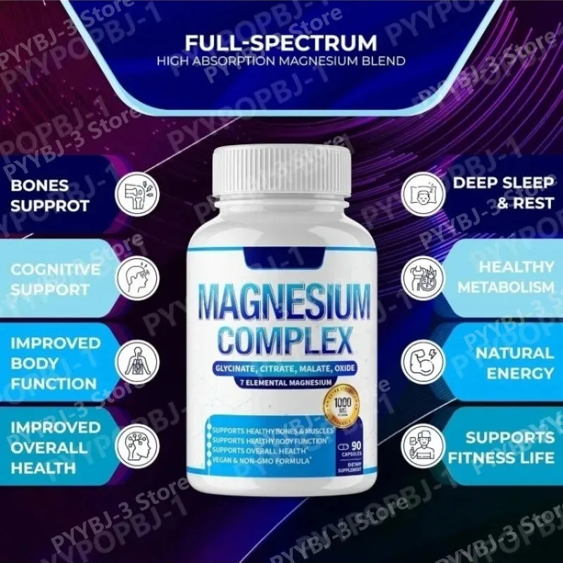 Magnesium Supplement 1000mg 7 in 1 Complex with Glycinate Citrate Malate Taurate Supports Muscle Relaxation Sleep Support 90 Ct