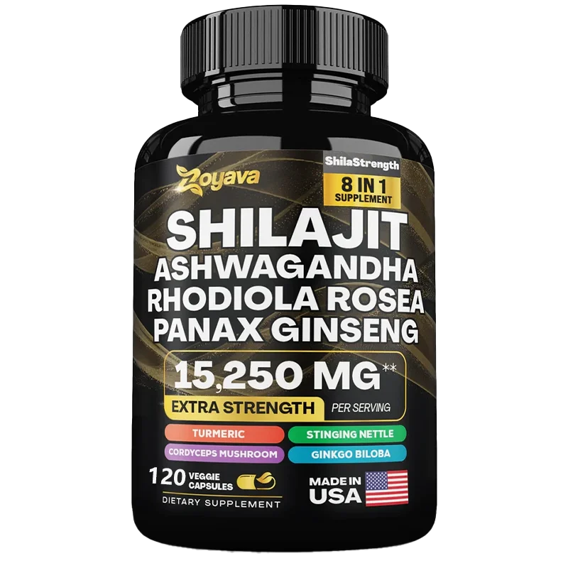 8 in 1 Supplements - Shilajit with Ginseng Ashwagandha for Brain, Memory, Concentration, Energy, Immune Health
