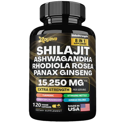 8 in 1 Supplements - Shilajit with Ginseng Ashwagandha for Brain, Memory, Concentration, Energy, Immune Health