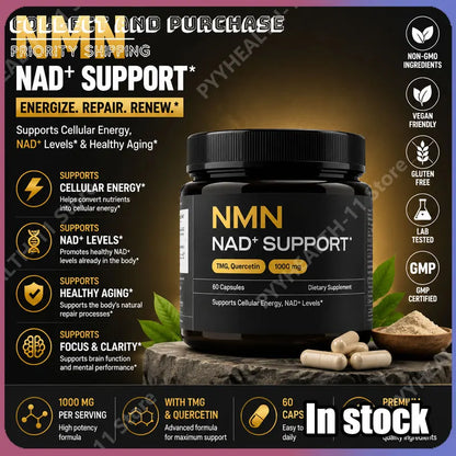 NMN 1000 Mg Capsule Supplement 4-in-1 Formula with TMG, Quercetin & Resveratrol NAD+ Supplement Supports Energy 60 Capsules