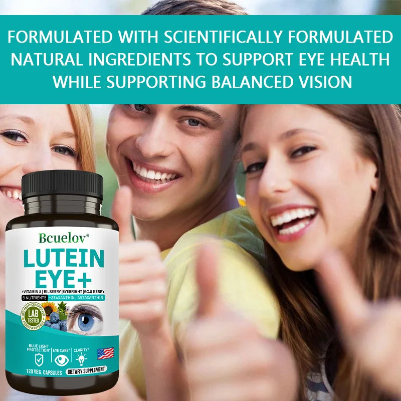 Lutein Supplement Containing Vitamin A, Zeaxanthin, Astaxanthin, and Bilberry Extract To Support Vision Health and Eye Health