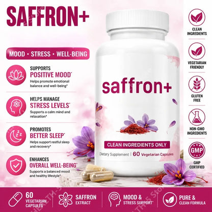 Saffron Extract 88.5mg Capsules, 60 Count Vegetarian Daily Wellness Supplement with Vitamin C Magnesium Turmeric L-Theanine