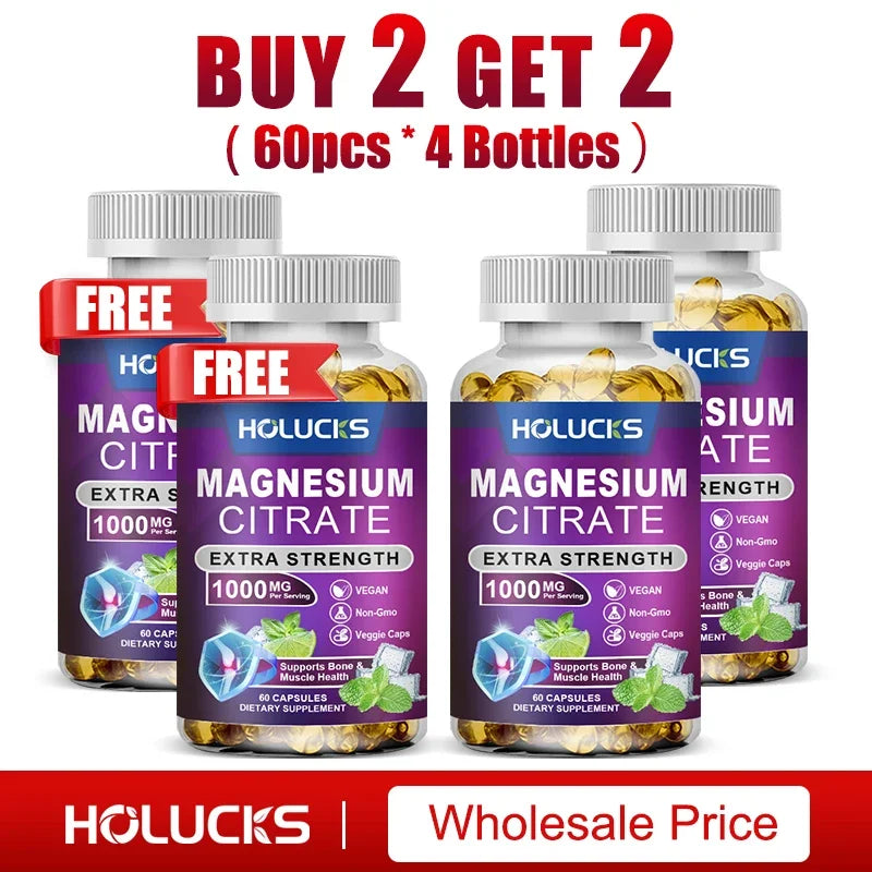 Buy 2 Get 2 Free! High Potency Magnesium Citrate Supplement -  for Muscle, Nerve, Bone and Heart Health Support, Gluten-Free