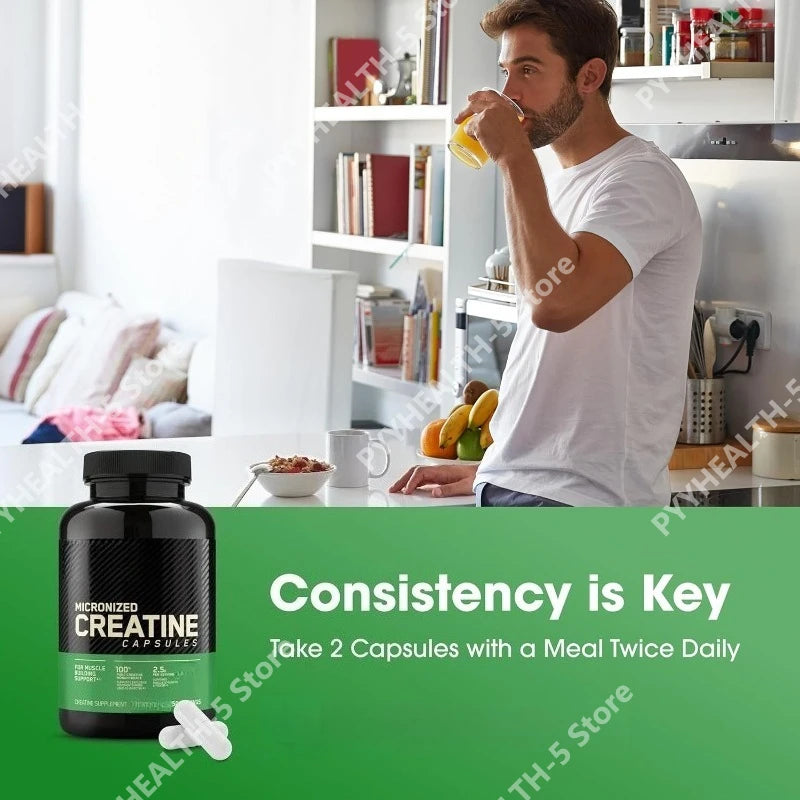 Pure Micronized Creatine Monohydrate (60 Veggie Capsules) – Muscle Strength, Power Output, Pre/Post-Workout Recovery (Non-GMO & Gluten-Free)