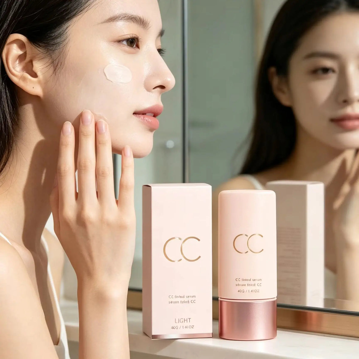 CC Cream Cover Blemishes Redness Glow Face Makeup Matte Natural Finish Lightweight Invisible Color-Correcting Tinted Serum 40g