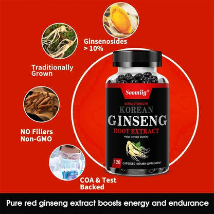 Strong Korean Ginseng 120 Vegetarian Capsules Energy Stamina | Premium Care