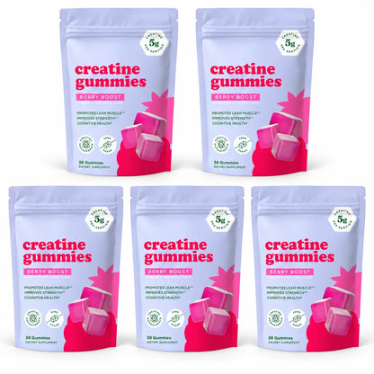 Berry Flavor Creatine Monohydrate 5g Gummies - Zero Sugar 36 Count Non-GMO Gluten Free Vegetarian Supplement for Fitness And Bod