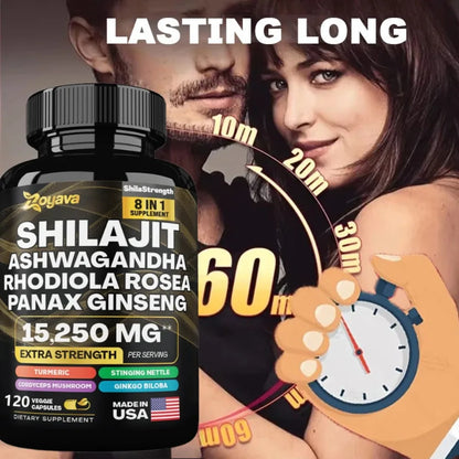 8 in 1 Supplements - Shilajit with Ginseng Ashwagandha for Brain, Memory, Concentration, Energy, Immune Health