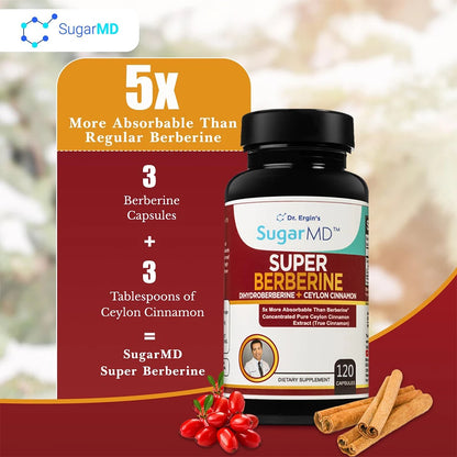 SugarMD 5X Super Berberine Supplement – 250mg GlucoVantage Dihydroberberine with 4000mg Ceylon Cinnamon for Weight Management
