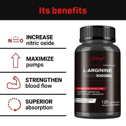 Pure L-Arginine Nitric Oxide Booster – Muscle Pumps, Circulation, Strength & Energy